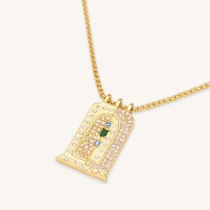 Roman Small Arch Pendant Necklace - 18ct Gold Plated & Multicolor Zircon