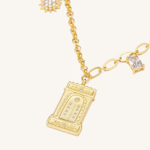 Roman Arch Pendant Necklace - 18ct Gold Plated & White Zircon