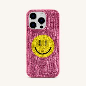 Smile Face Artificial Crystal Phone Case - Pink