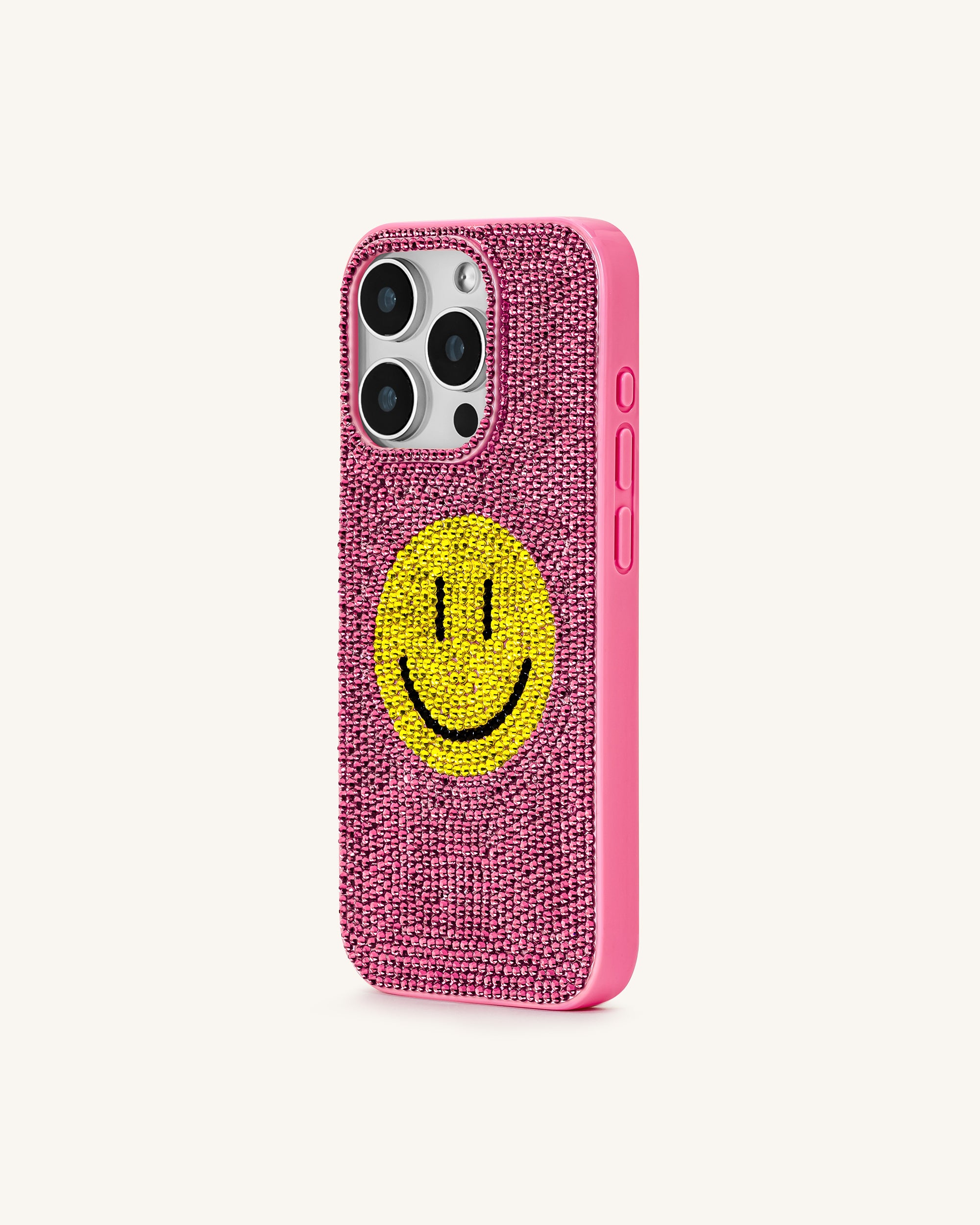 Smile Face Artificial Crystal Phone Case - Pink - Image 2