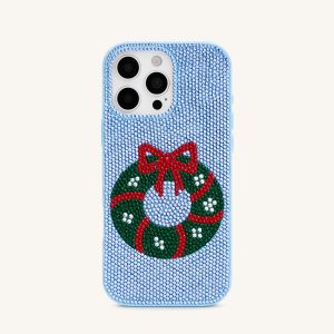 Holiday Wreath Bling Phone Case - Light Blue