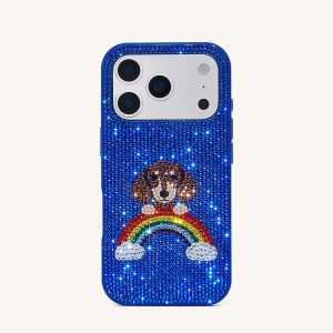 Rainbow Dog Artificial Crystal Phone Case - Blue