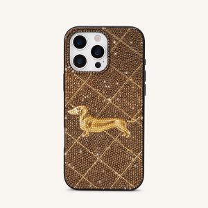 Dachshund Motif Artificial Crystal Phone Case - Brown
