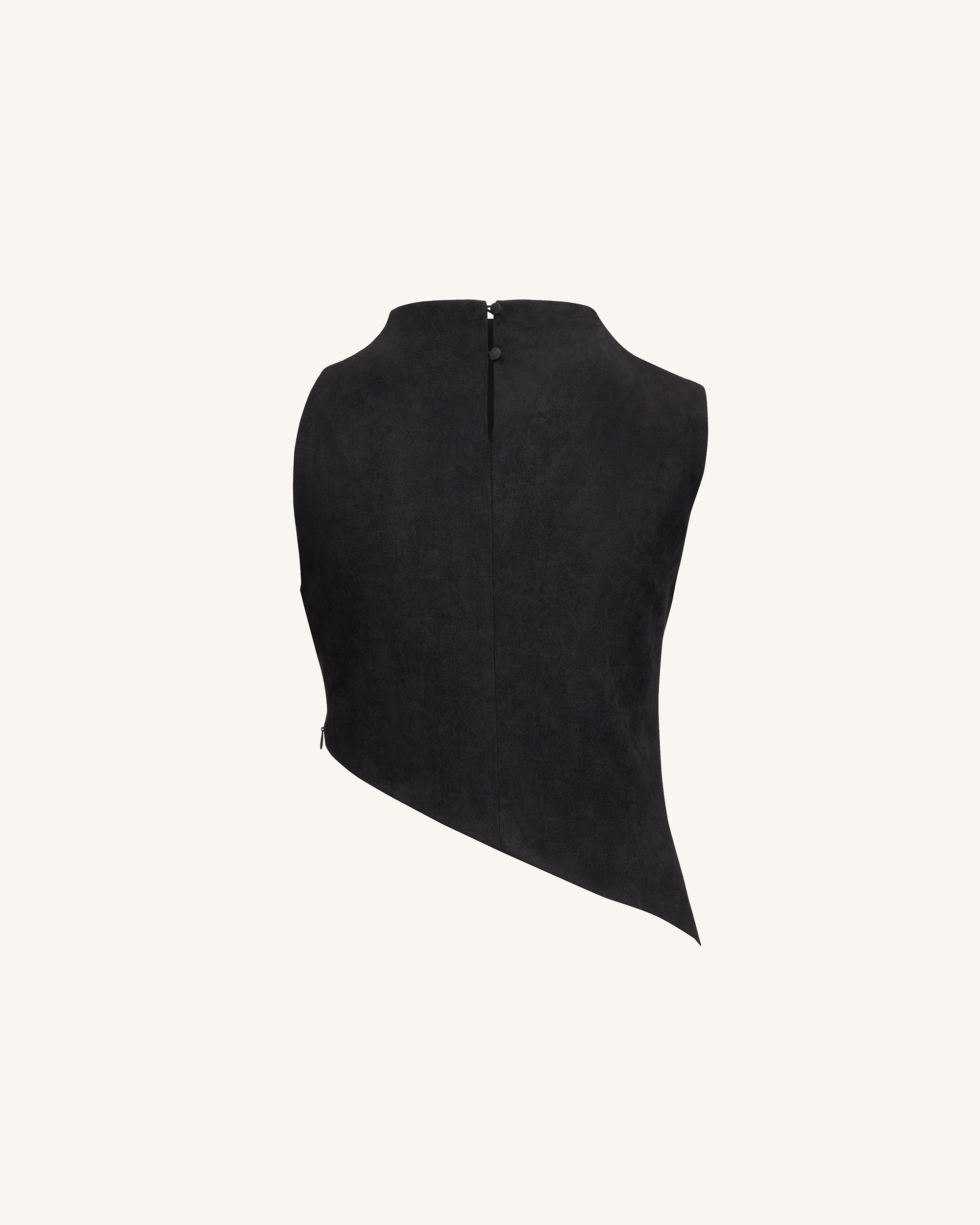 Adeline Asymmetric Fringe Sueded Top - Black - Image 6