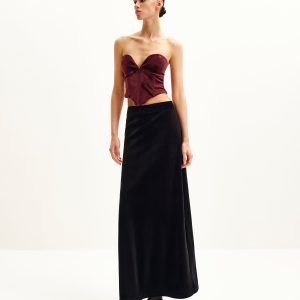 Anna Low-cut Velvet Corset Top - Claret