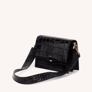 Mini Flap Crossbody - Black Croc
