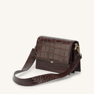 Mini Flap Crossbody - Brown Croc