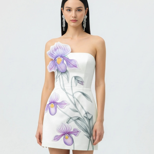 Slipper Orchid Appliqué Mini Dress - White