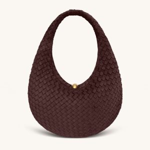 Nola Faux Suede Woven Hobo Shoulder Bag - Dark Mocha
