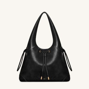Elara Drawstring Hobo Bag - Black
