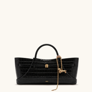 Maeve Dachshund Metal Charm Tote Bag - Black Croc