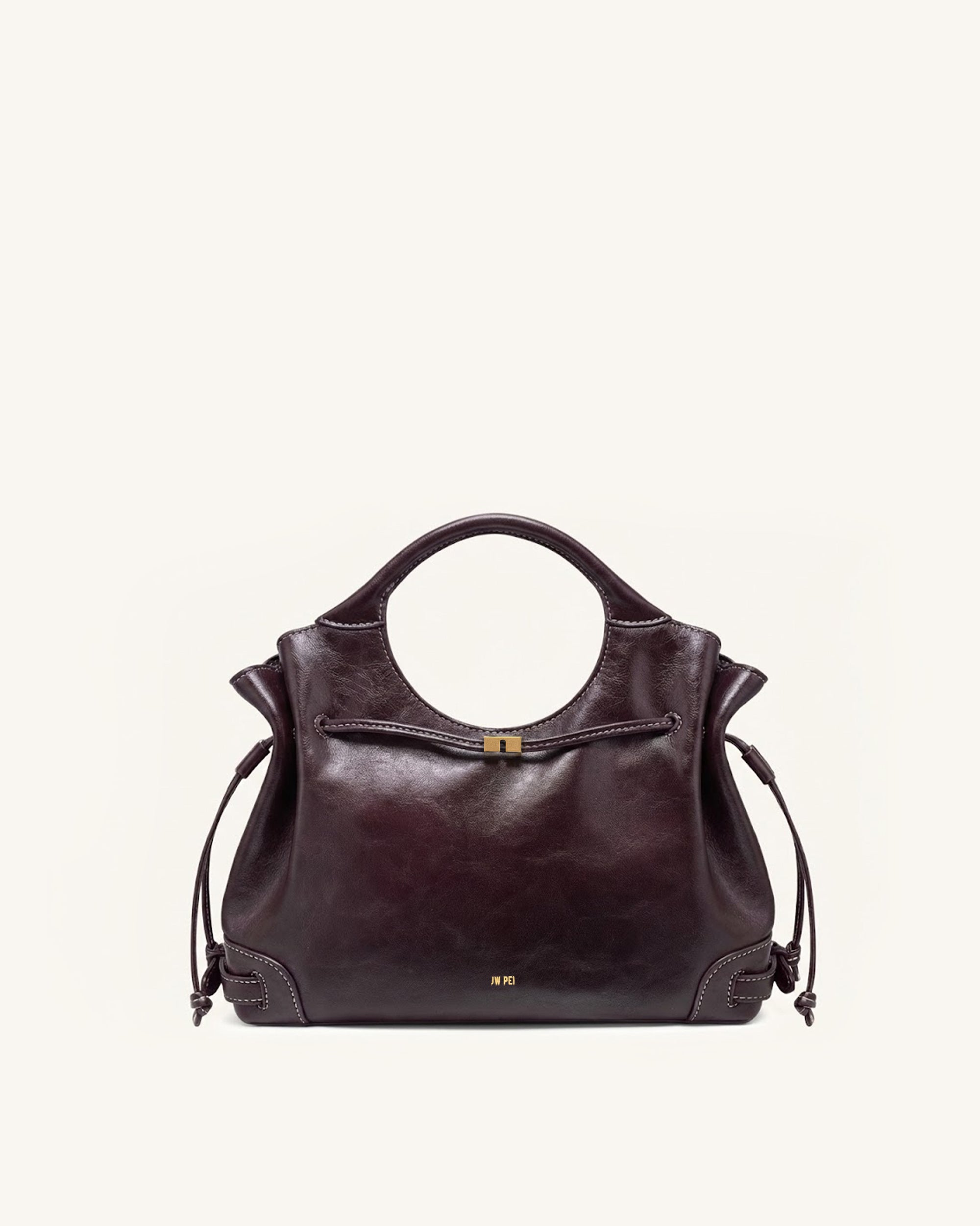 Elara Waxed Vegan Leather Drawstring Tote Bag - Burgundy - Image 2