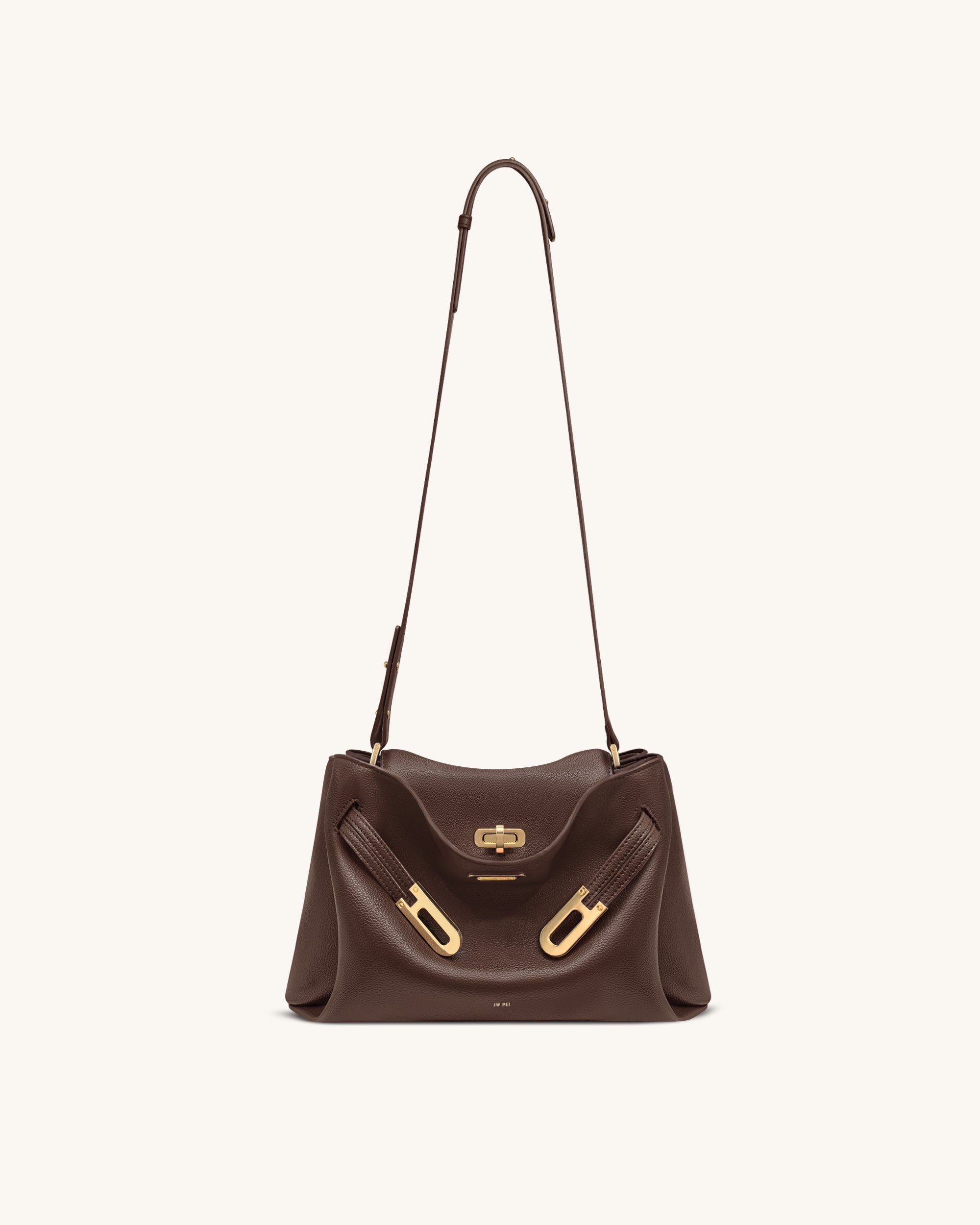 Rhea Pebbled Double Buckle Shoulder Bag - Dark Brown - Image 2