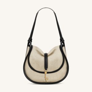 Arla Small Faux Suede Hobo Bag – Black Canvas