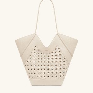 Maribel Woven Panel Tote Bag - Ivory