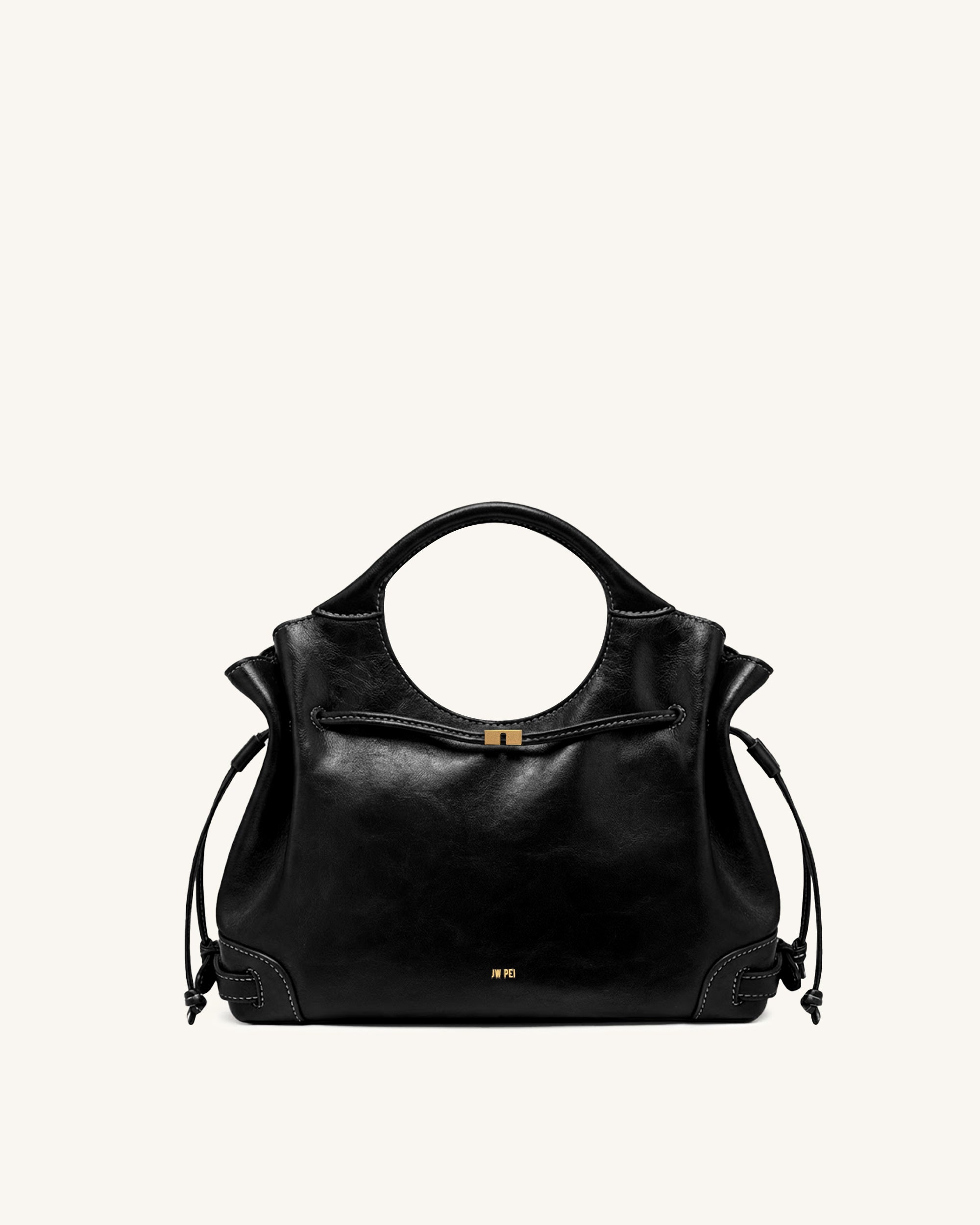 Elara Waxed Vegan Leather Drawstring Tote Bag - Black - Image 2