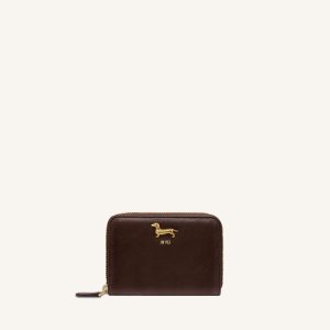 Maeve Dachshund Metal Emblem Zip Wallet - Chocolate