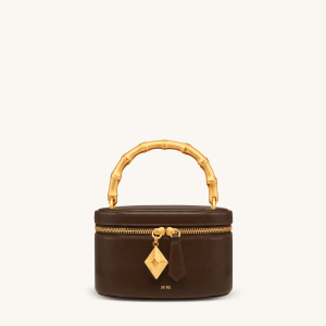 Natalie Metal Geometric Pendant Handle Bag - Dark Brown