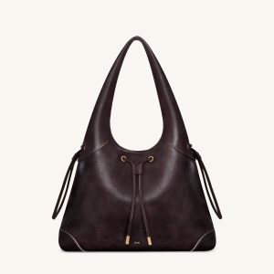 Elara Drawstring Hobo Bag - Dark Brown