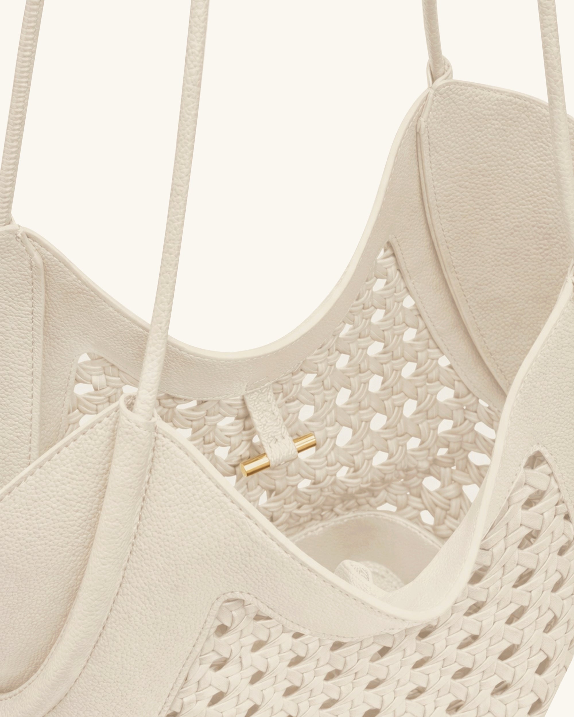 Maribel Woven Panel Tote Bag - Ivory - Image 5