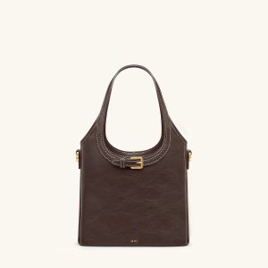 Brooke Mini Belted Embellished Top Handle Bag - Dark Brown