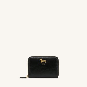 Maeve Dachshund Metal Emblem Zip Wallet - Black