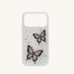 Butterfly Pearl Embellished Phone Case - White