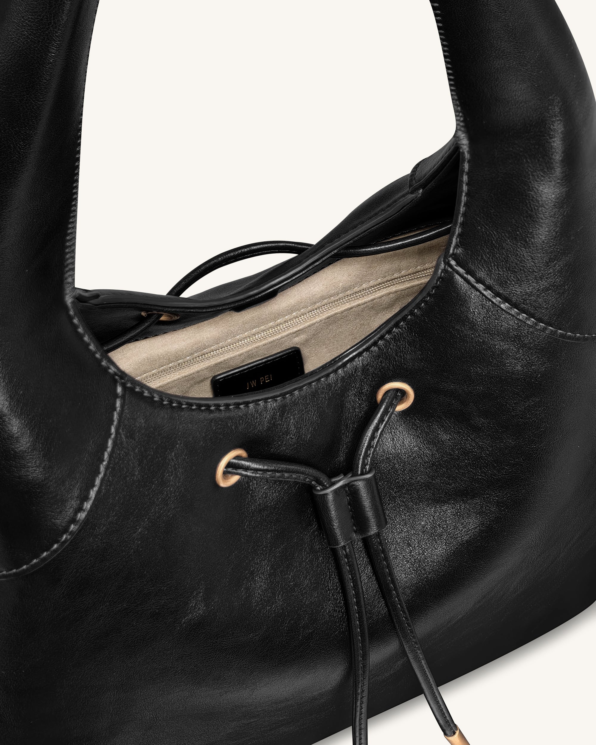 Elara Drawstring Hobo Bag - Black - Image 4