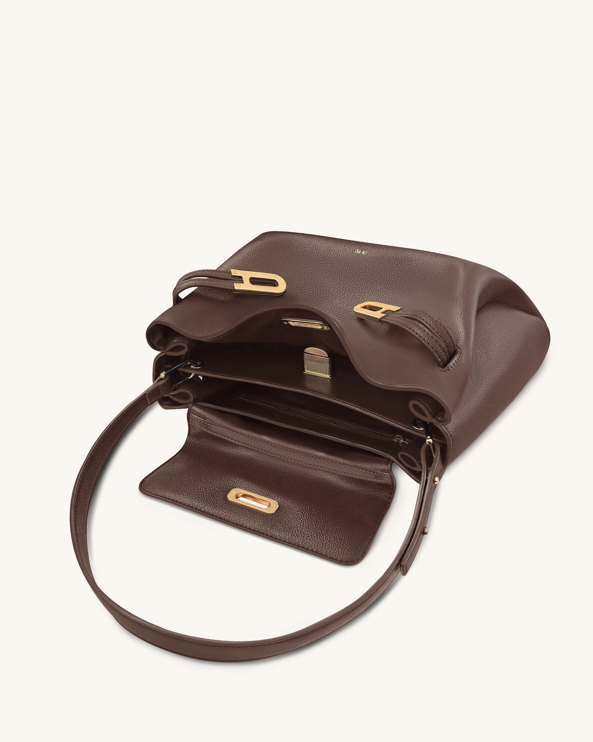 Rhea Pebbled Double Buckle Shoulder Bag - Dark Brown - Image 5