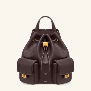 Avery Pebbled Drawstring Utility Backpack – Dark Brown