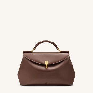 Audrey Flap Lock Top Handle Bag - Brown