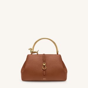 Bruna Dachshund Metal Handle Top Handle Bag - Brown