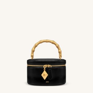 Natalie Metal Geometric Pendant Handle Bag - Black
