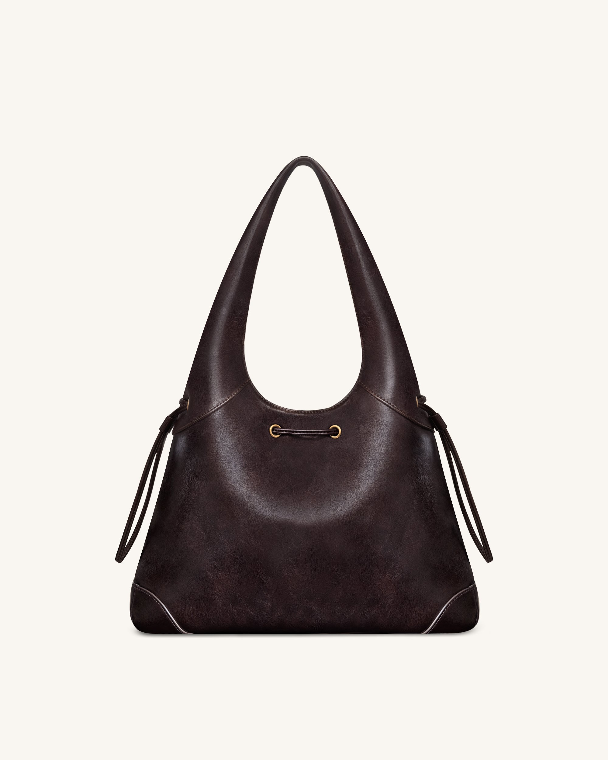 Elara Drawstring Hobo Bag - Dark Brown - Image 3