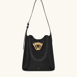 Charlene Double Buckle Hobo Bag - Black