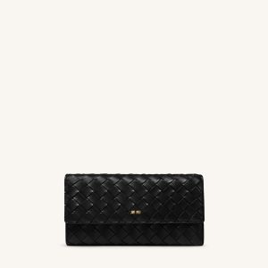 Woven Texture Flap Wallet - Black