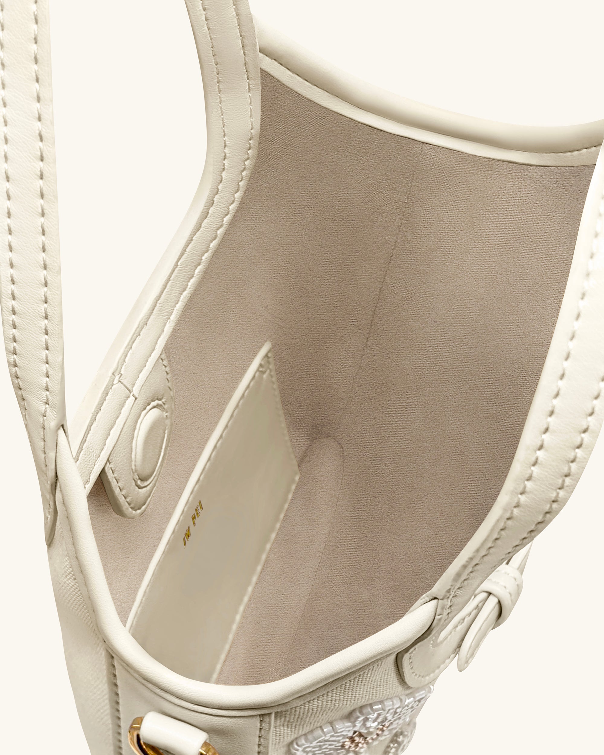 Brooke Mini Belted Embellished Orchid Beaded Top Handle Bag - Ivory - Image 4
