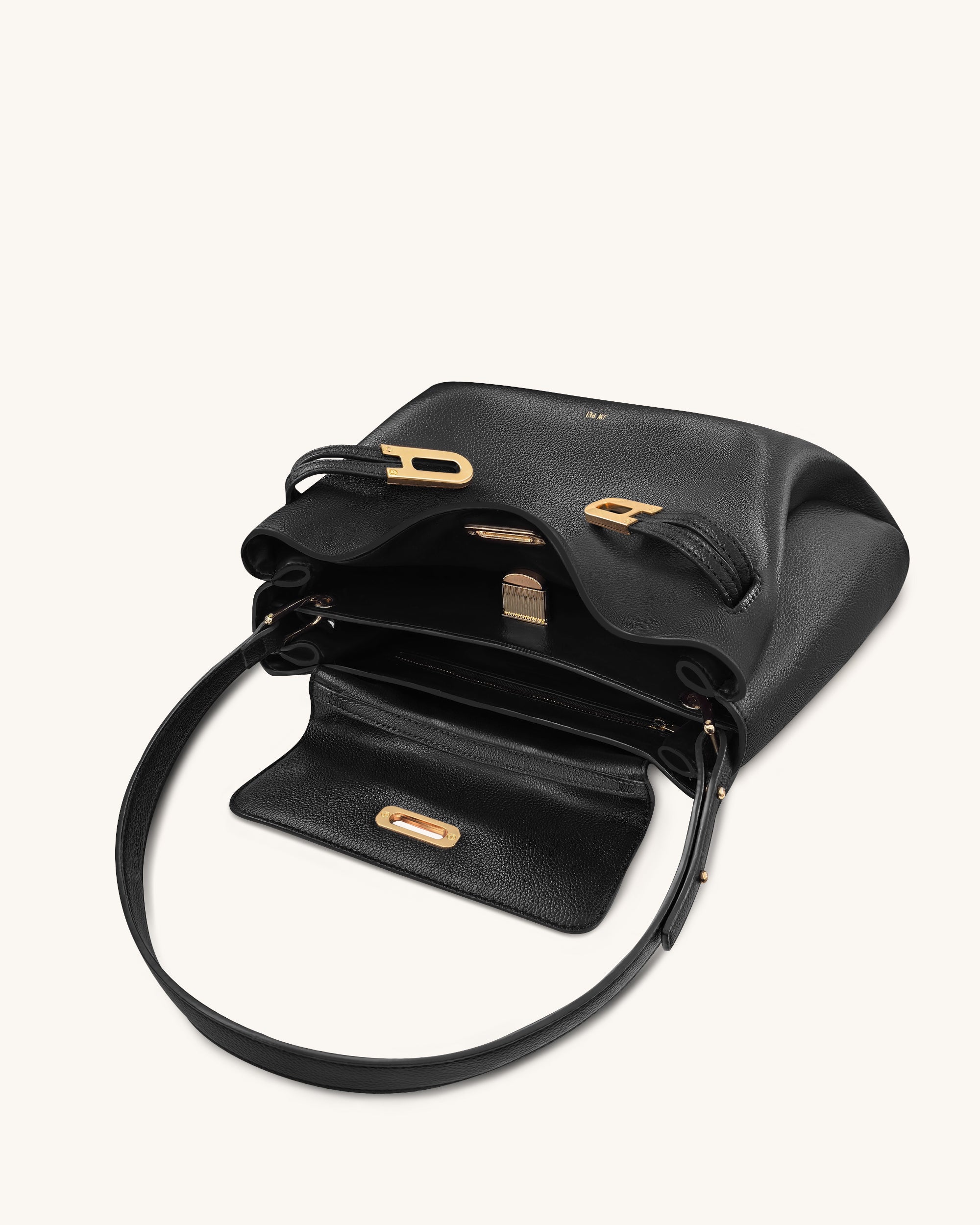 Rhea Pebbled Double Buckle Shoulder Bag - Black - Image 5
