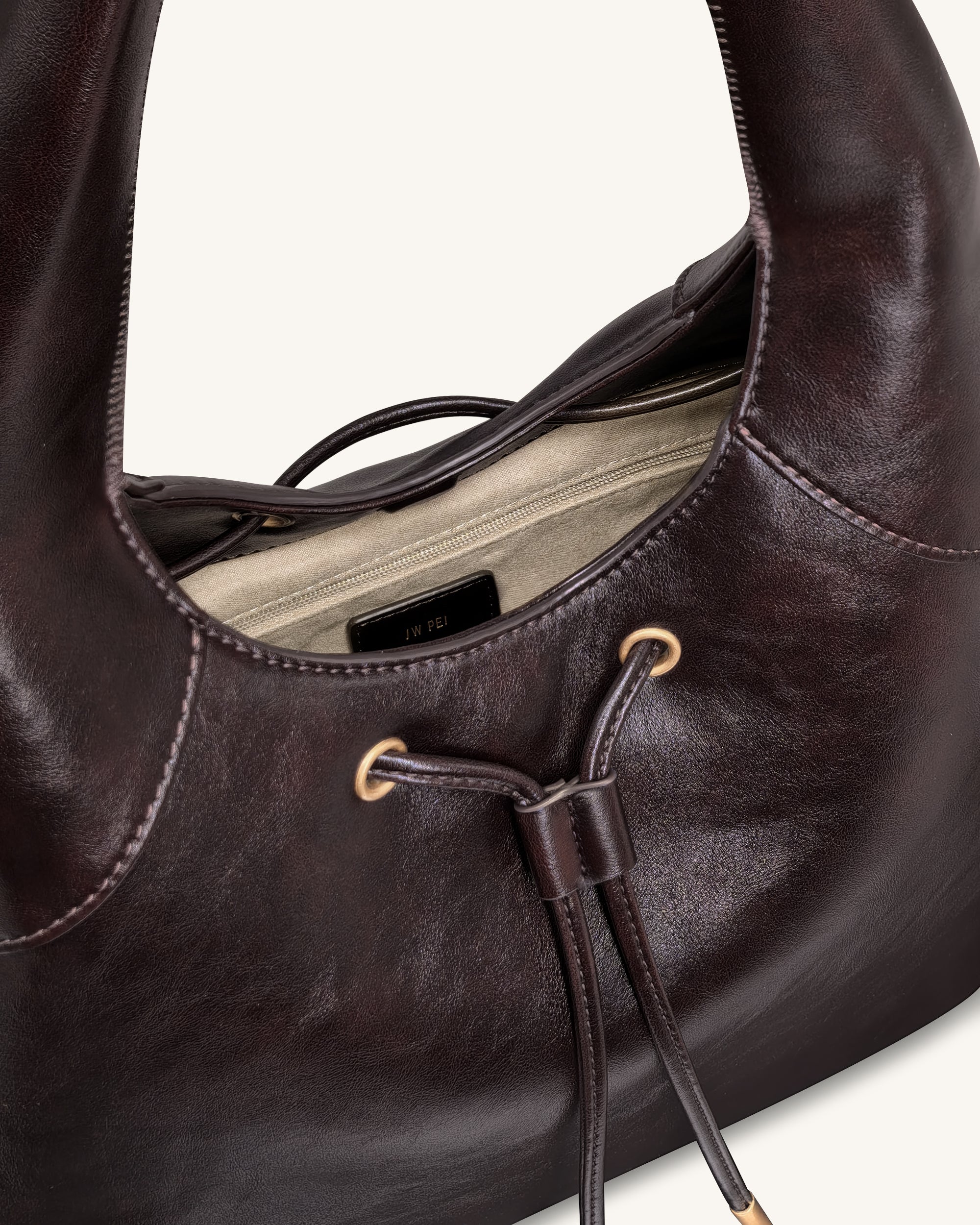 Elara Drawstring Hobo Bag - Dark Brown - Image 4
