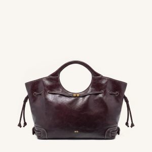 Elara Waxed Vegan Leather Drawstring Tote Bag - Burgundy