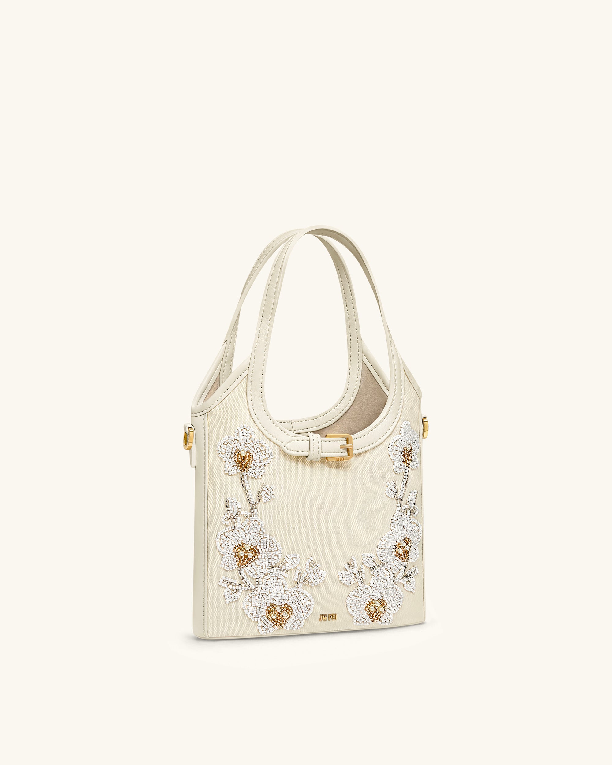 Brooke Mini Belted Embellished Orchid Beaded Top Handle Bag - Ivory - Image 2