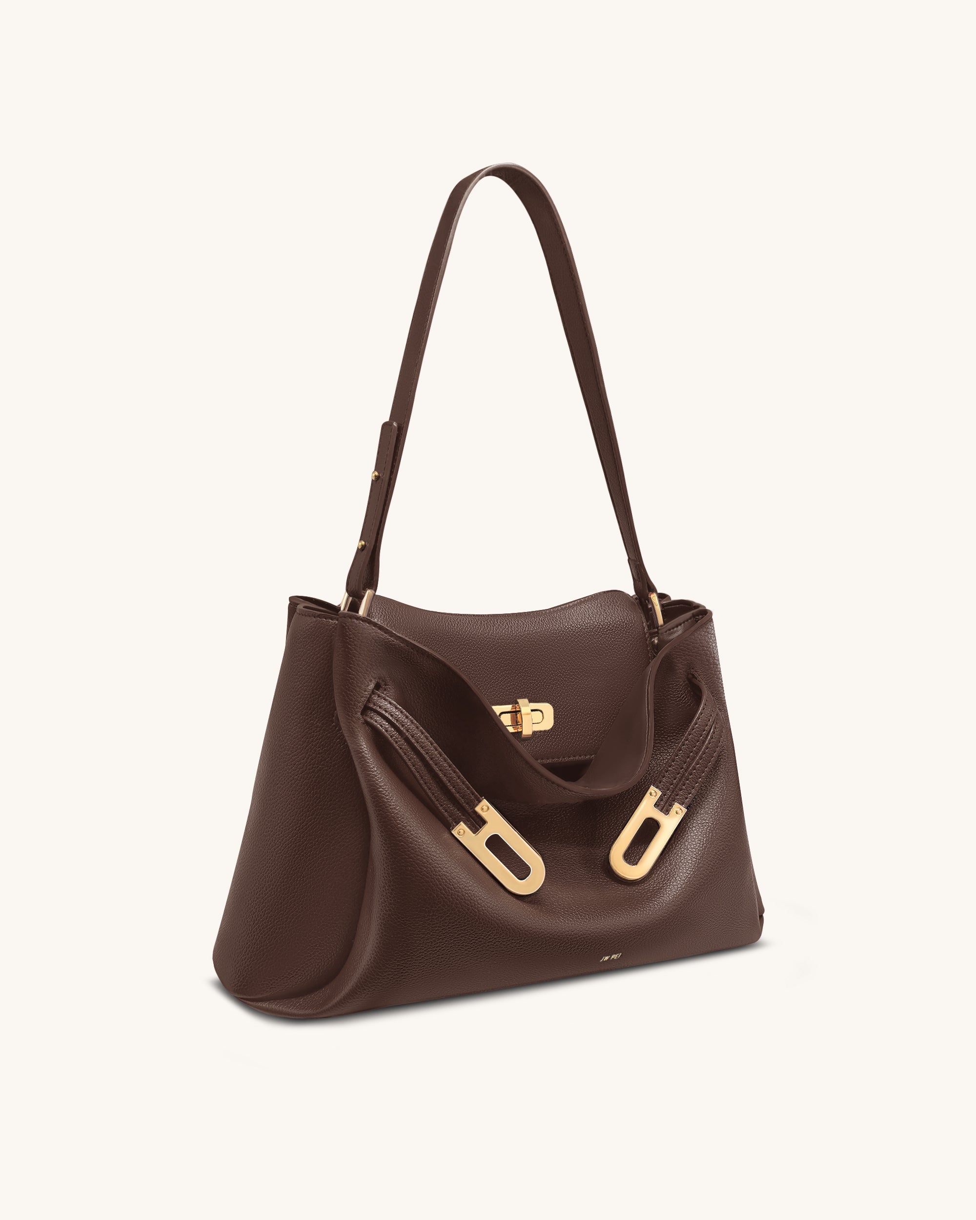 Rhea Pebbled Double Buckle Shoulder Bag - Dark Brown - Image 3