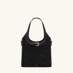 Brooke Mini Belted Embellished Top Handle Bag - Black