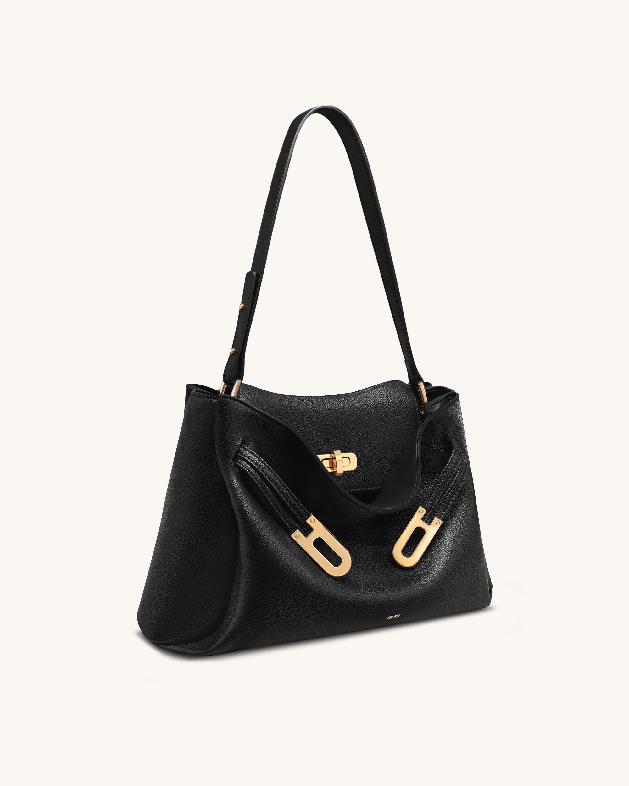 Rhea Pebbled Double Buckle Shoulder Bag - Black - Image 3