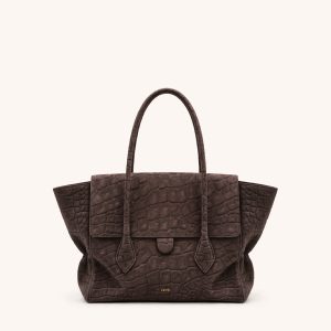 Mara Croc-Embossed Faux Suede Tote - Brown