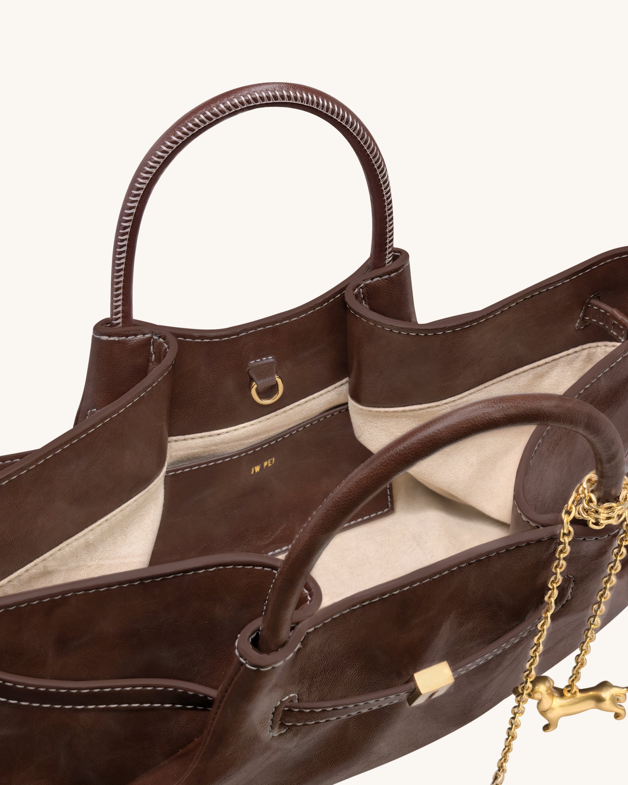 Maeve Dachshund Metal Charm Tote Bag - Dark Brown - Image 5