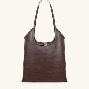 Brooke Belted Embellished Shoulder Tote Bag - Dark Brown